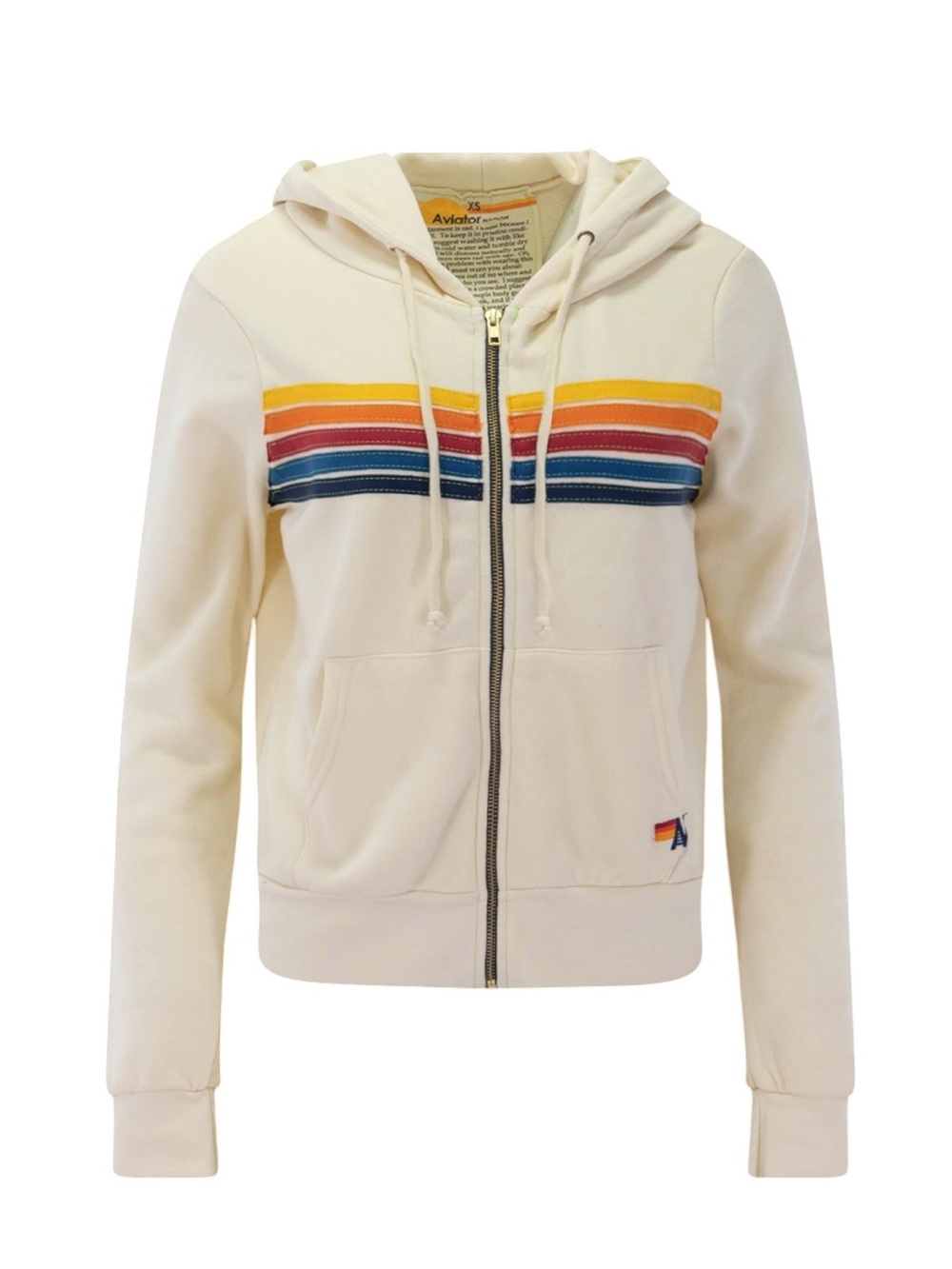 Aviator Nation 5 Stripe Zip Hoodie in Vintage White Size M EUC - Picture 2 of 9